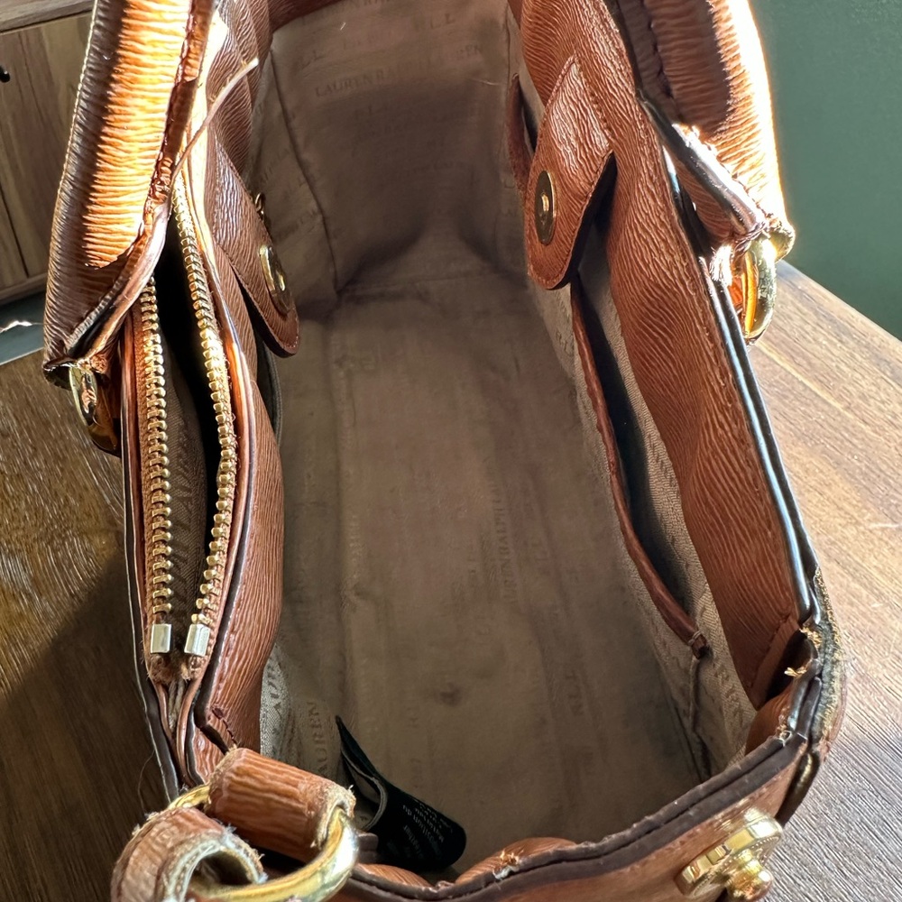 Lauren Ralph Lauren Tan Leather Satchel (significant flaws) - Picture 2 of 16